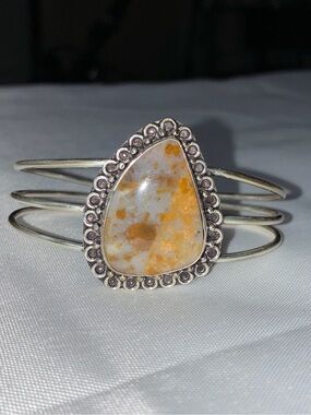Artisan Crafted 925 Sterling Silver & Jasper Teardrop Cuff Bracelet